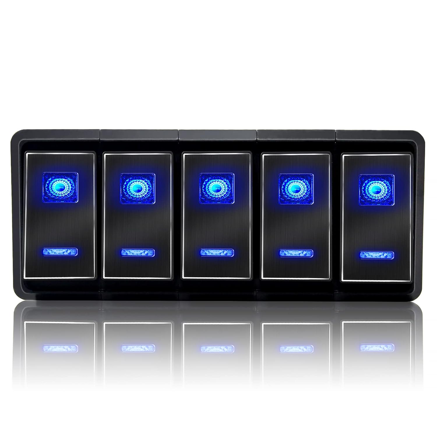 5P On/Off Blue LED Light 4 Gang Aluminum Switch Panel L468