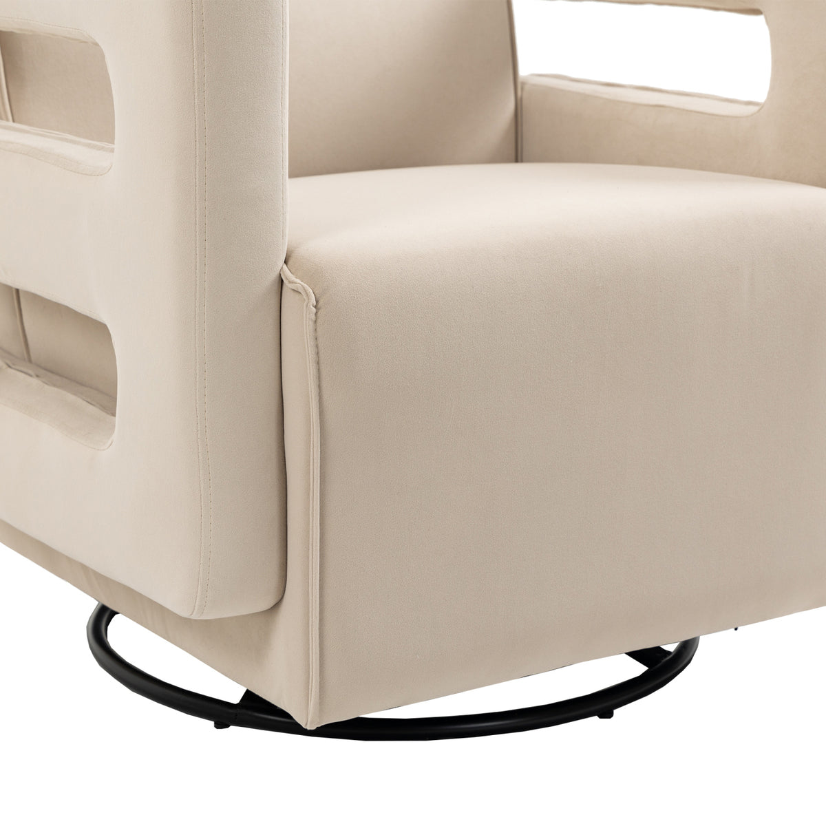 Beige Swivel Upholstered Tufted Velvet Accent Chair with Metal Stand V9861