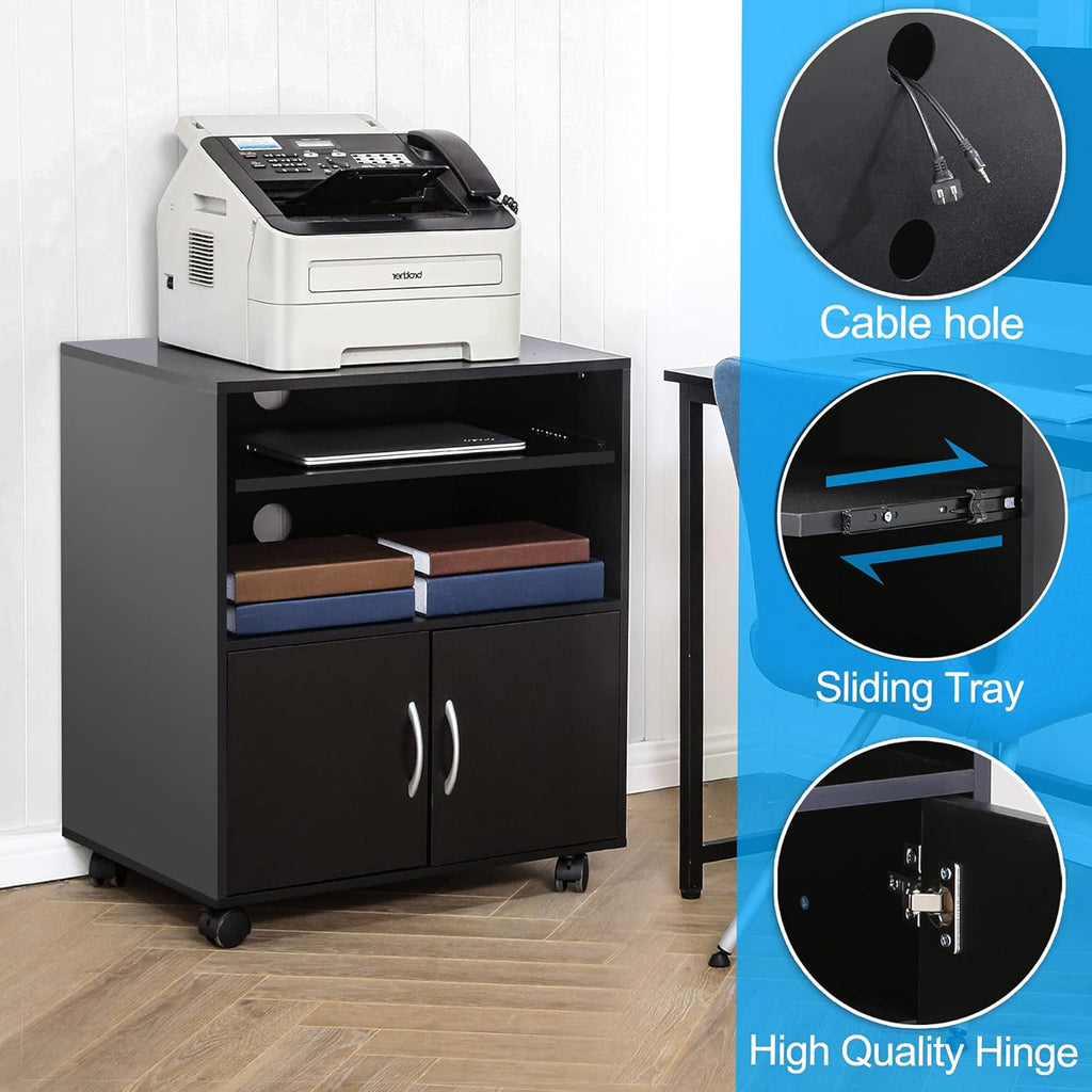 Black Mobile File Cabinet with Keyboard Tray and Doors on Wheels I783439