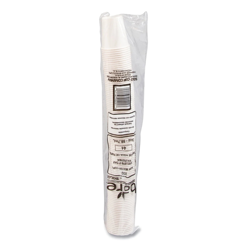 White Paper Water Cups, 3 oz, 100/Bag S86766