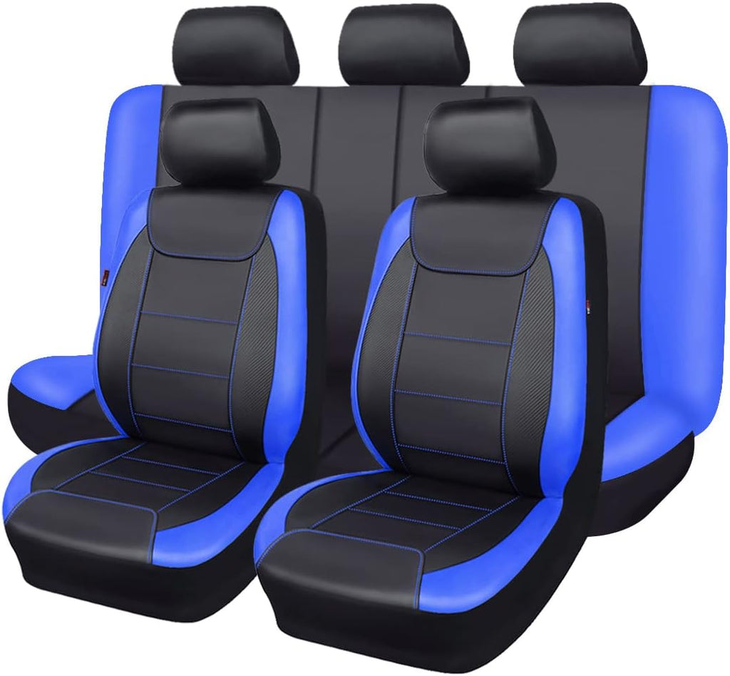 Gray Black Faux Leather Carbon Fiber Car Seat Covers Full Set Pack of 2 S842187