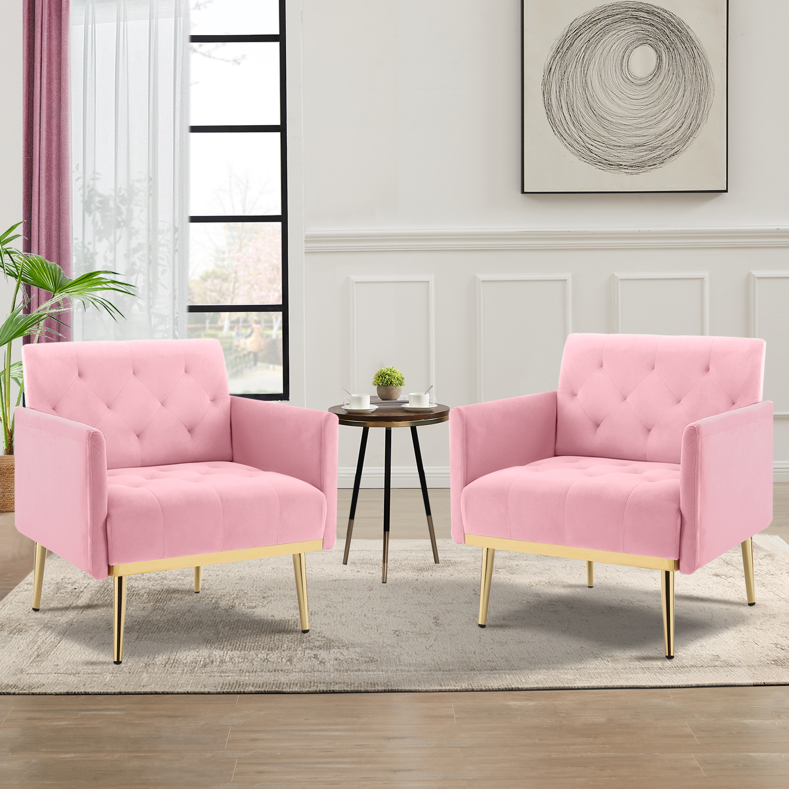 Black Velvet Accent Chair with Metal Legs Q754251