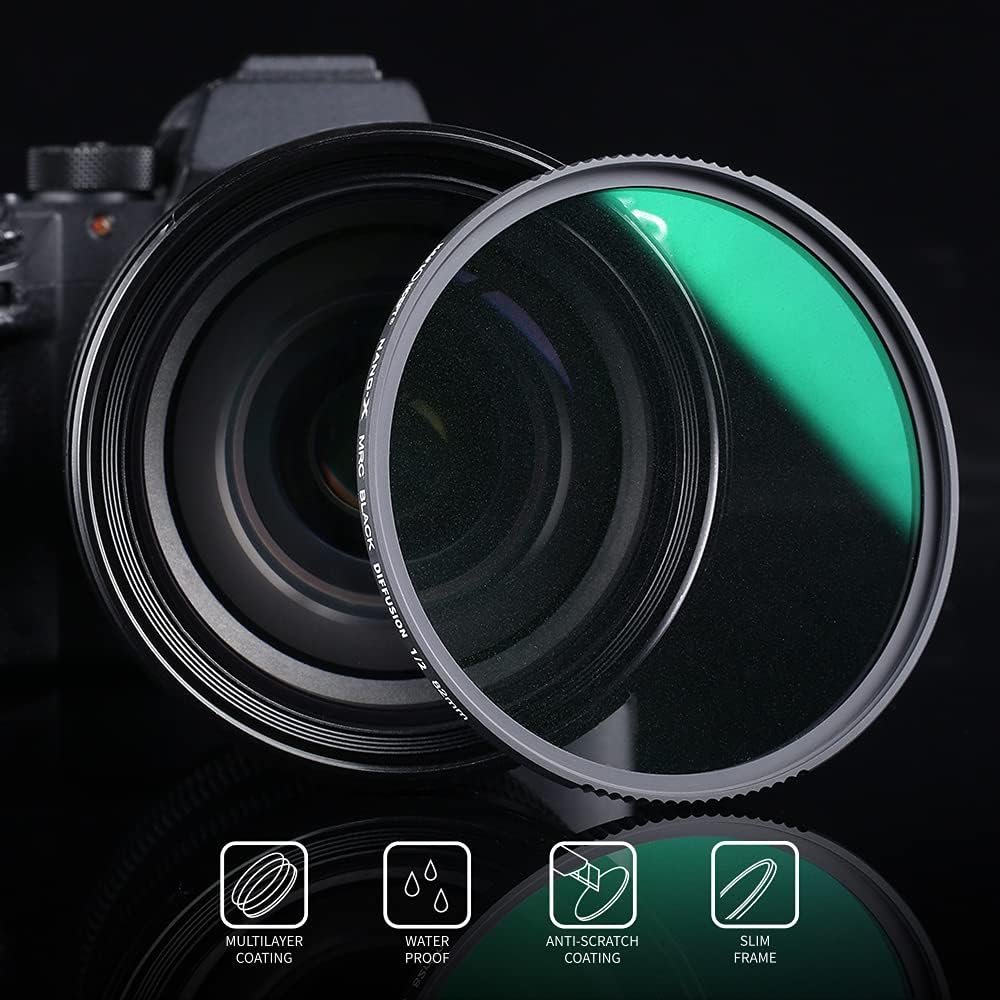 72mm Black Diffusion 1/2 Filter with 28 Multi-Layer Coatings Waterproof for Camera Lens Pack of 2 K61948