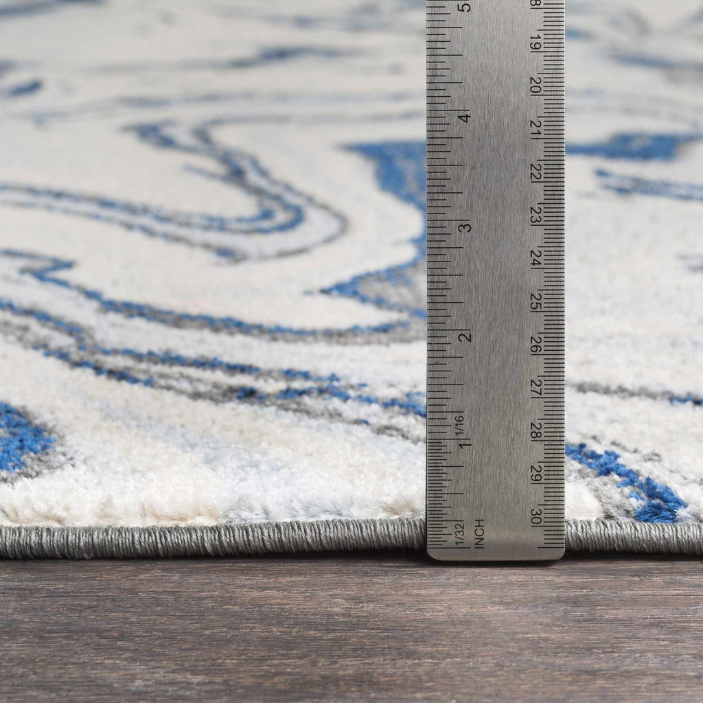 Abstract Coastal Area Rug - Marble Swirl Pattern - Ombre Blue, Royal Blue, Navy Blue, Grey, White - 5'3" x 7'3" C483582