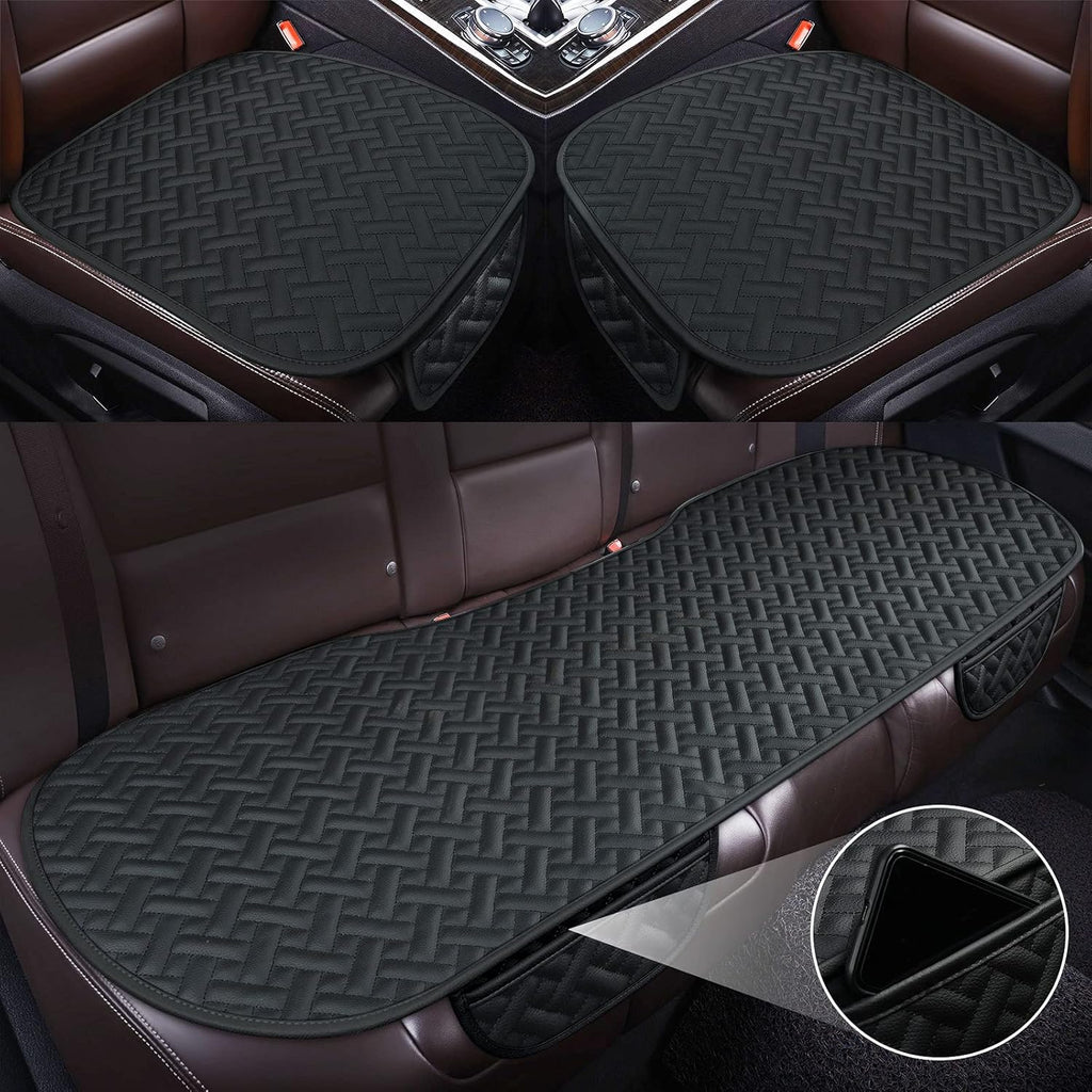 Beige Pack of 2 Leather Car Seat Bottom Covers with Pocket J25615