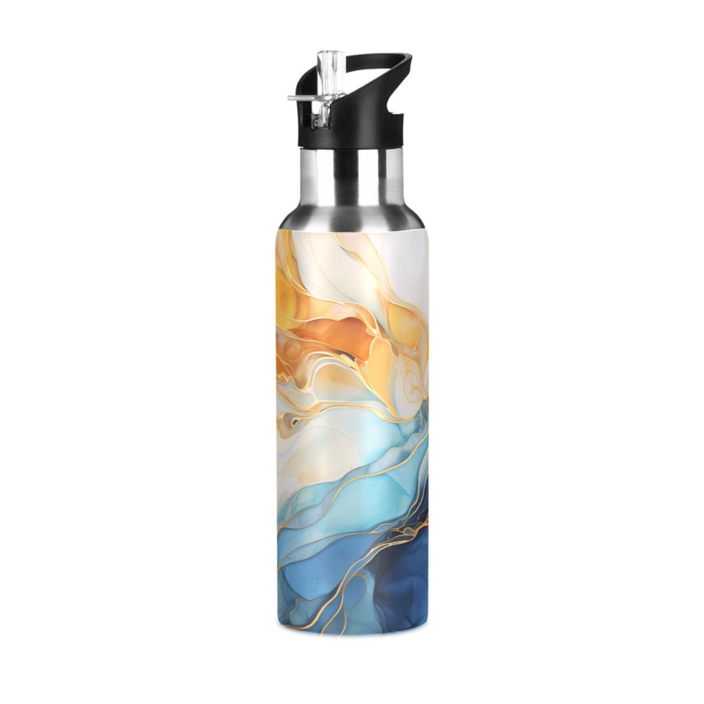 Yellow and Blue Marble Stainless Steel Insulated Water Bottle with Straw Lid X925712
