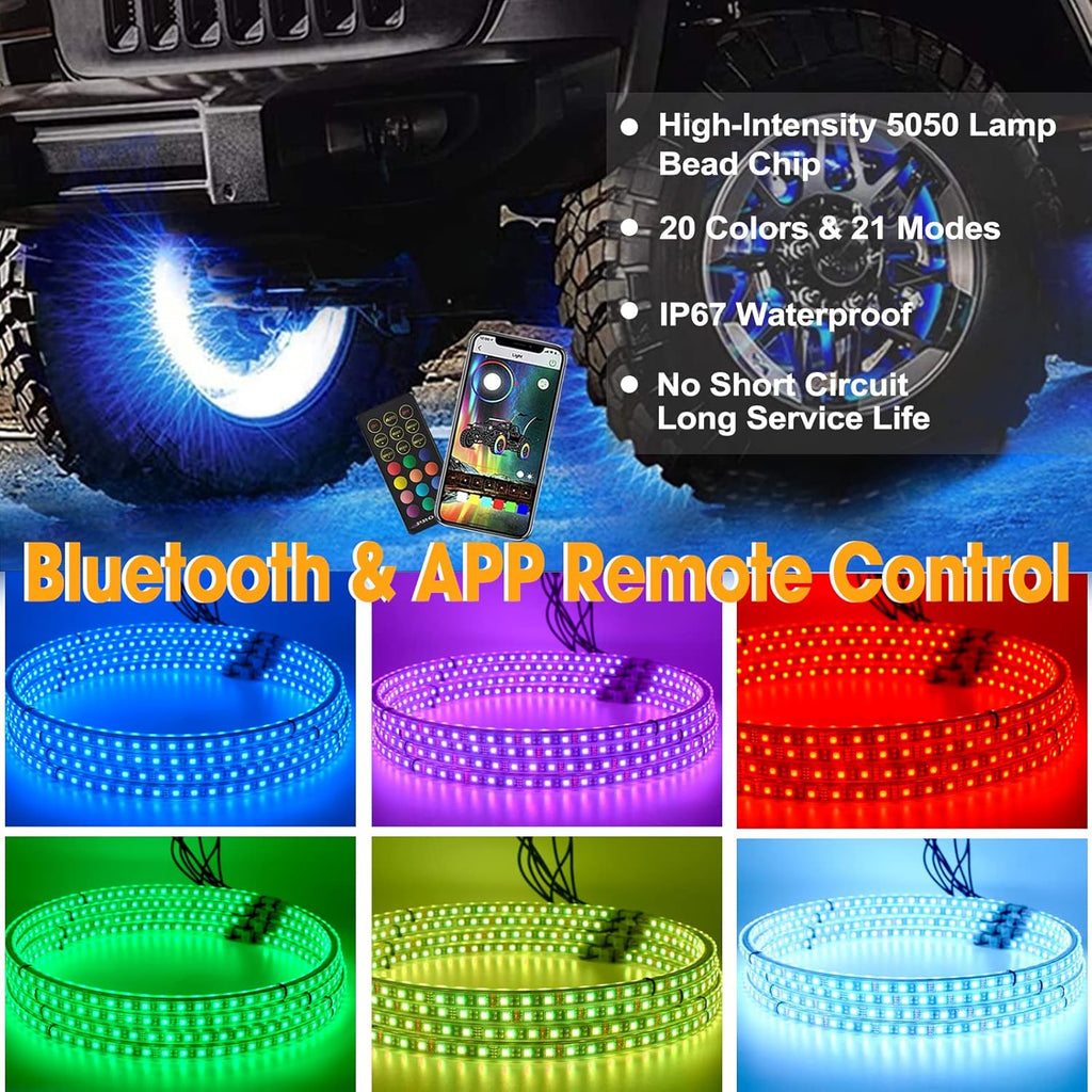 17'' Double Row RGB Wheel Ring Lights for Truck Car SUV Cart-4PCS D416747