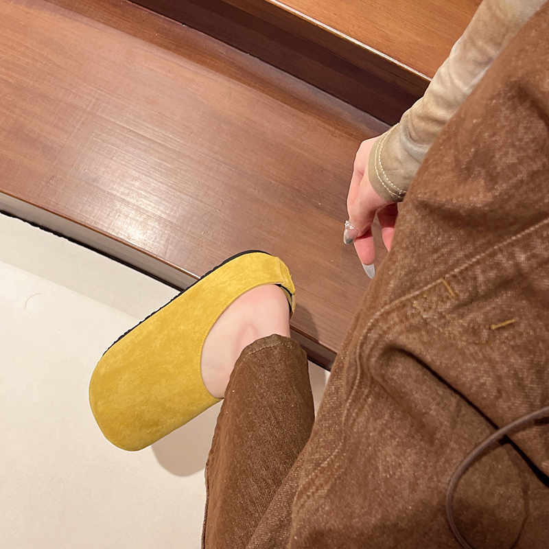 Retro-Chic Platform Suede Backless Slippers with Hidden Height-Increasing Feature