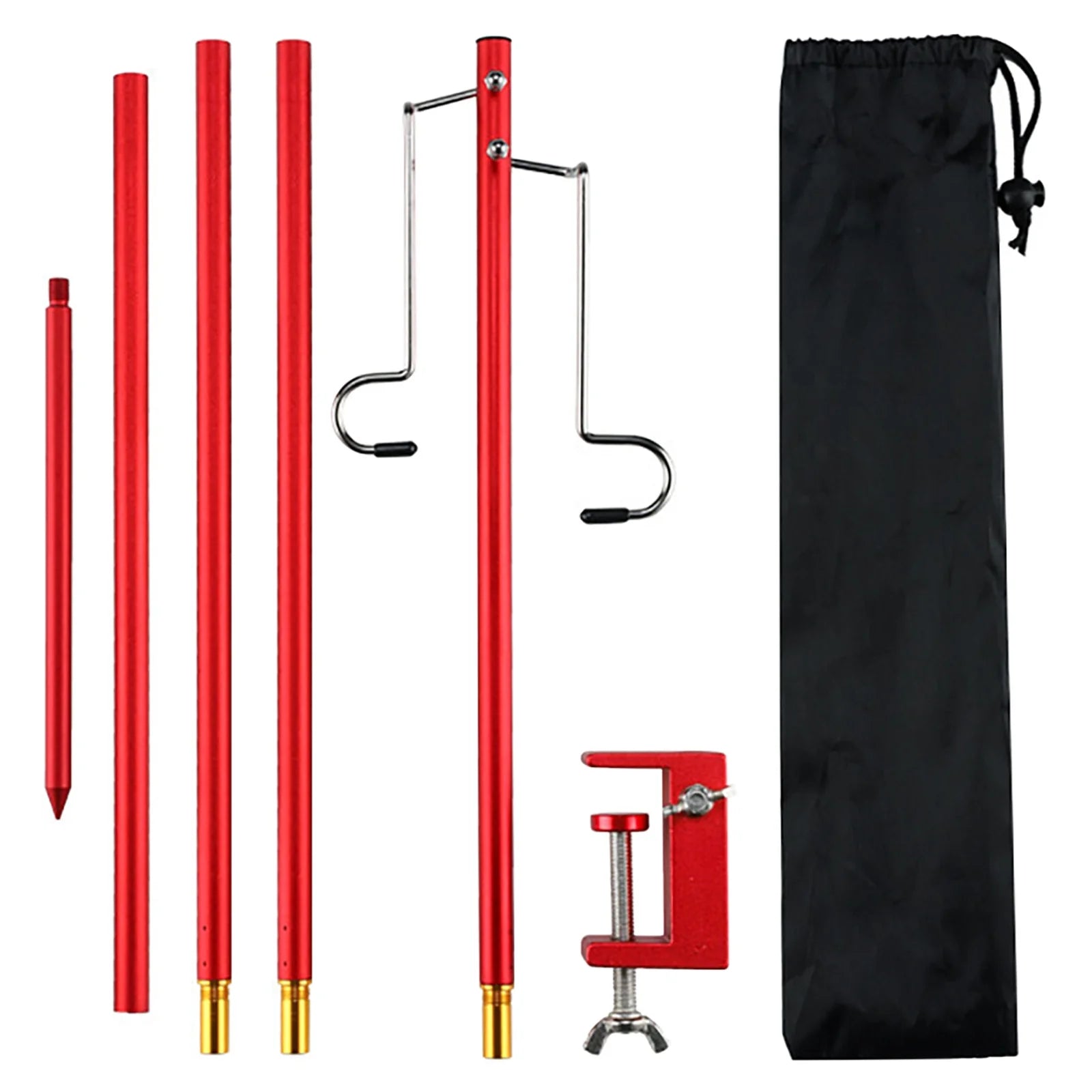 Portable Collapsible Lantern Pole with Stake, Aluminum Foldable Lightweight Stand L5912