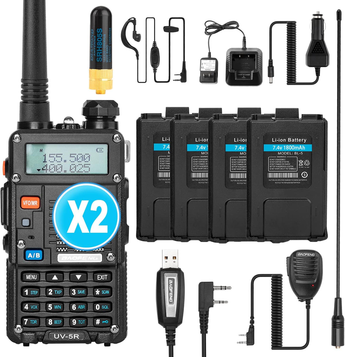 UV-5R Pro Dual-Band Handheld Walkie Talkie with 2 Rechargeable Battery M354