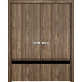 Solid French Double Doors 72 x 84 inches Walnut with Frosted Glass Wood Solid Panel Frame Trims Closet Bedroom Sturdy Doors R822