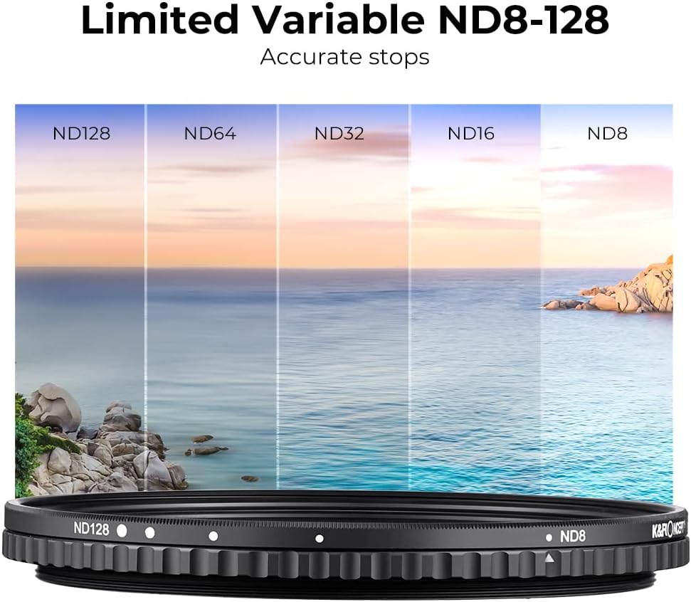 55mm Variable ND Filter ND8-ND128 (3-7 Stop) Hydrophobic VND Filter Pack of 2 B109