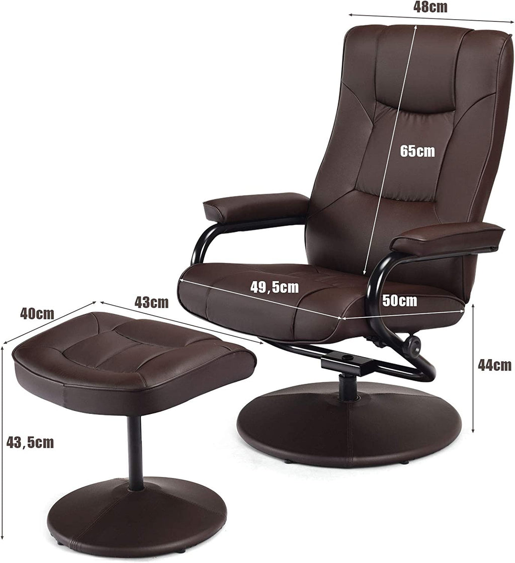 Brown PU Leather Swivel Recliner Chair with Ottoman Set Z536597