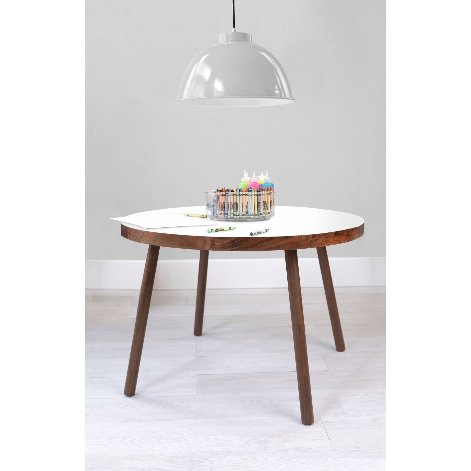 Round Kids Table Walnut White 30x22 U48859