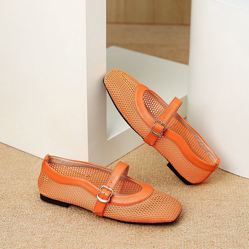 Cutout Single-Strap Mesh Sandals