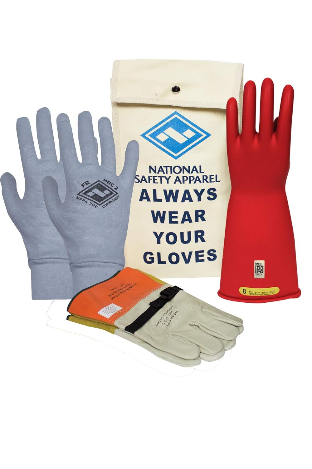 Class 2 Black Rubber Voltage Insulating Glove Premium Kit with FR Knit Glove and Leather Protectors G1323