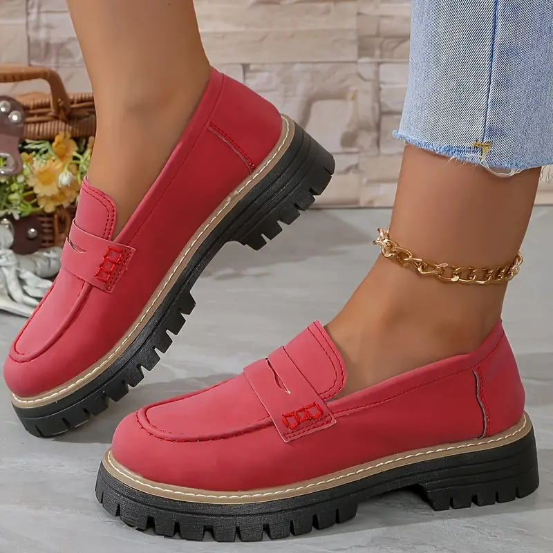 Women's Casual Matte Block-Heel Platform Shoes