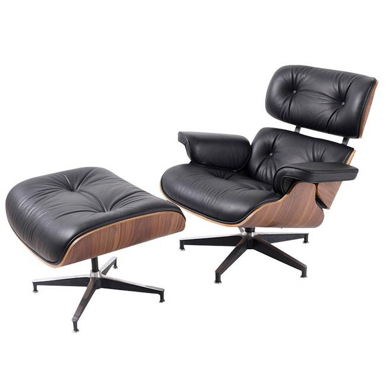 Black Tufted Leather Swivel Lounge Chair with Ottoman S88603