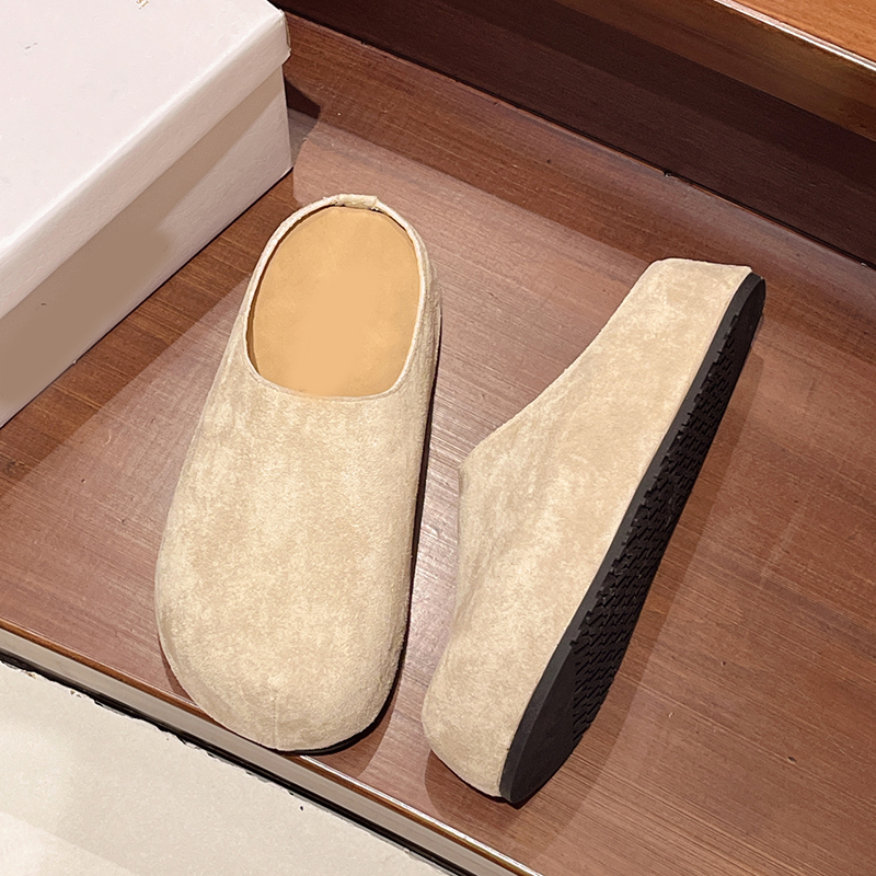 Retro-Chic Platform Suede Backless Slippers with Hidden Height-Increasing Feature