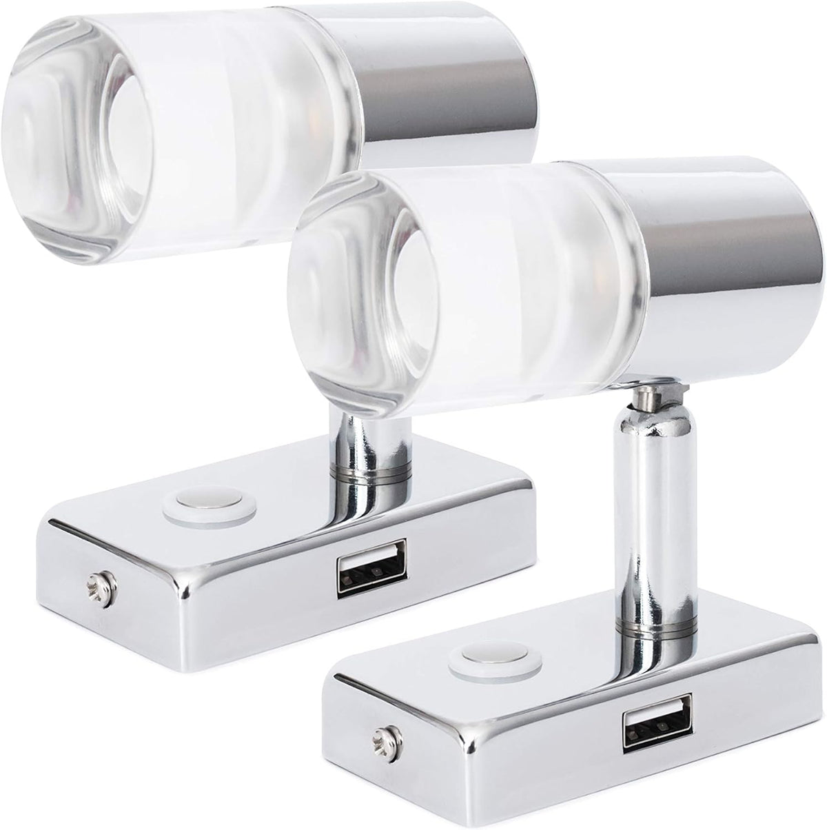 12V 3W LED Reading Light with USB Port Touch Switch Dimmable Warm Chrome Pack of 2 D6799