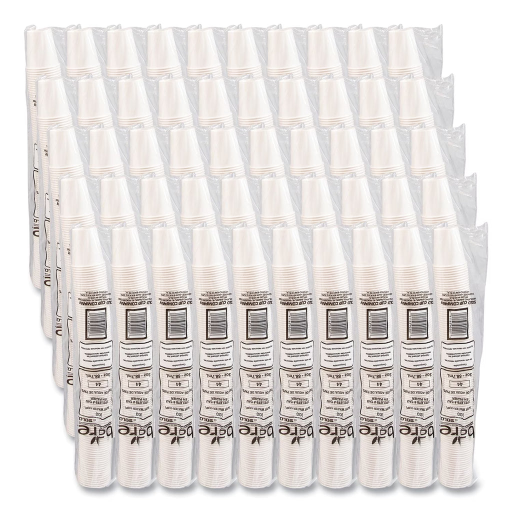 White Paper Water Cups, 3 oz, 100/Bag S86766