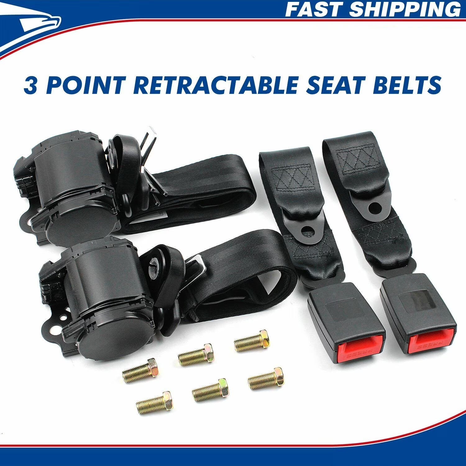 2 Pack Universal 3 Point Retractable Adjustable Car Seat Belt Lap Shoulder L63040