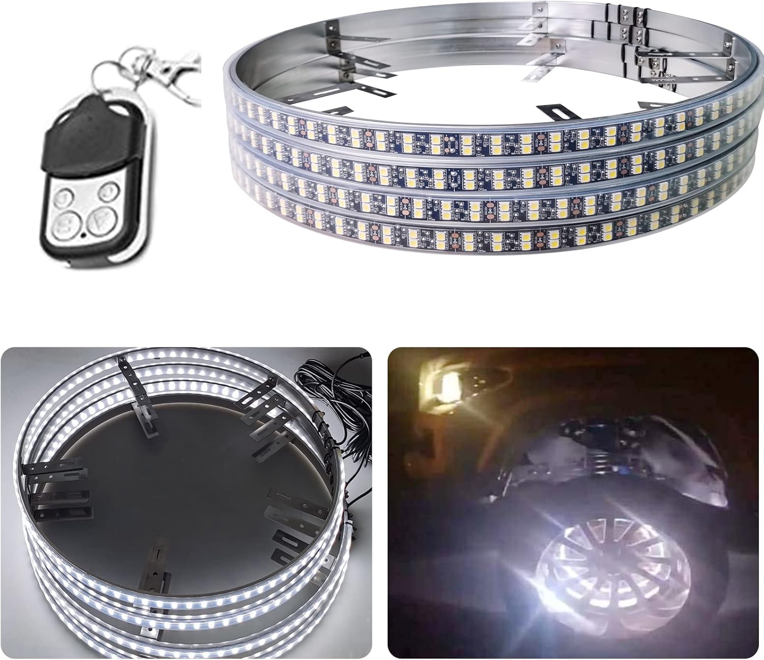 4PCS Pure White 17” Car Rim Lights Waterproof Tire Light Kit with Remote Control Q553828