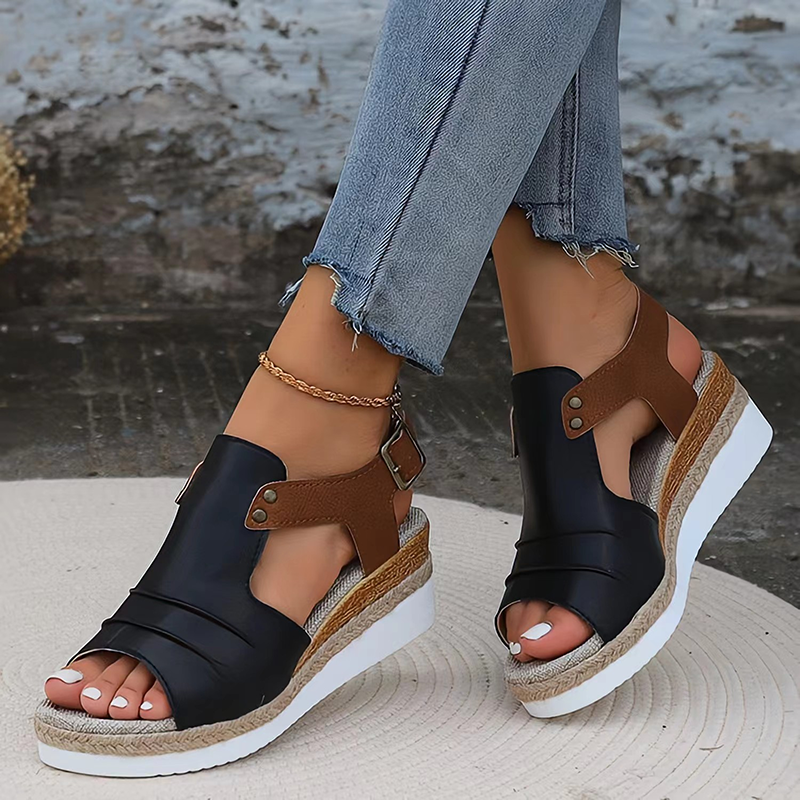 Women's Platform Wedge Sandals, Open Toe Ankle Buckle Strap Espadrille Casual Summer Shoes