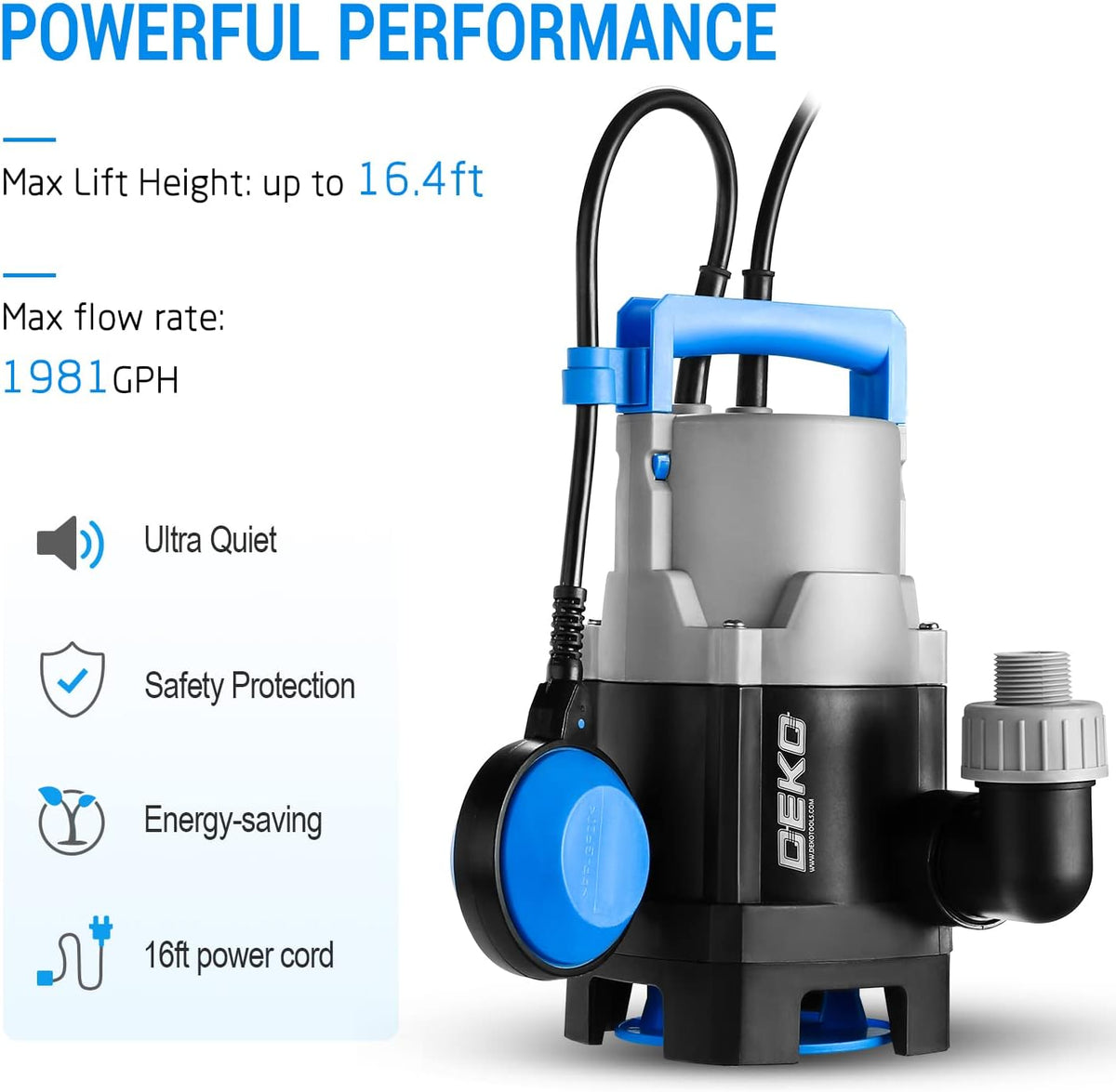 400W 1/2HP Submersible Pump 1981GPH Clean/Dirty Water Pump with Float Switch 16ft Cable Pack of 2 W6166
