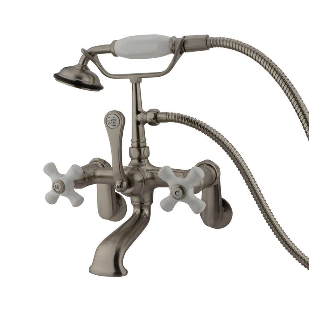 Triple Handle Wall Mounted Clawfoot Tub Filler with Satin Nickel L241
