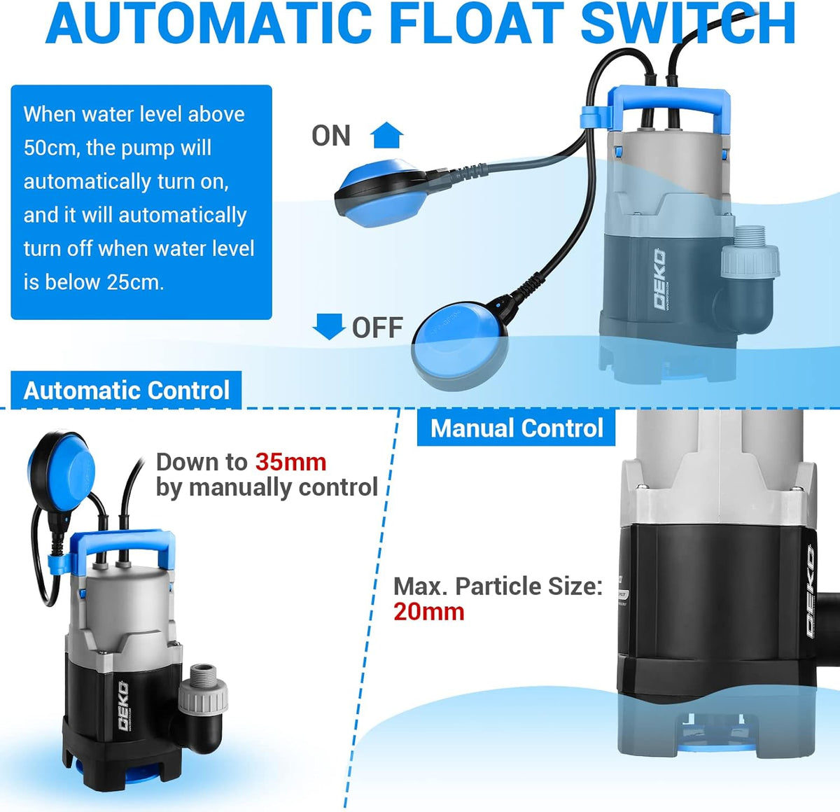 400W 1/2HP Submersible Pump 1981GPH Clean/Dirty Water Pump with Float Switch 16ft Cable Pack of 2 W6166
