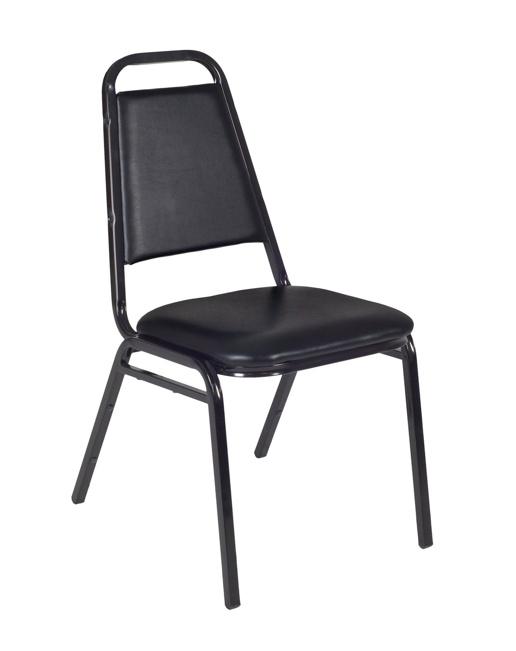 Mocha Walnut Round Breakroom Table and 4 Black Stack Chairs S542720