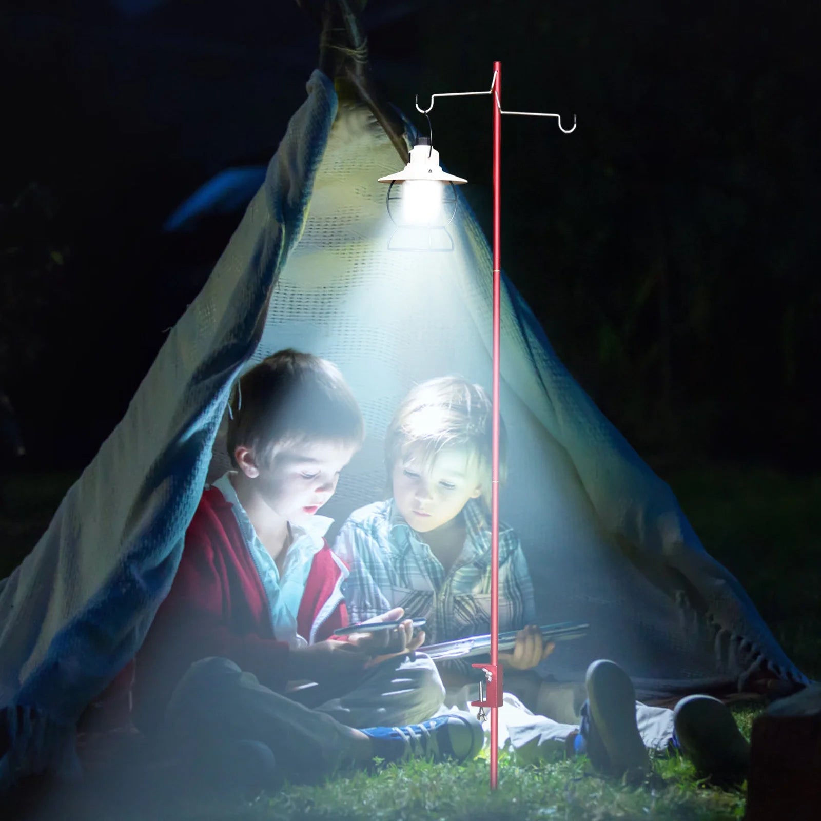 Portable Collapsible Lantern Pole with Stake, Aluminum Foldable Lightweight Stand L5912