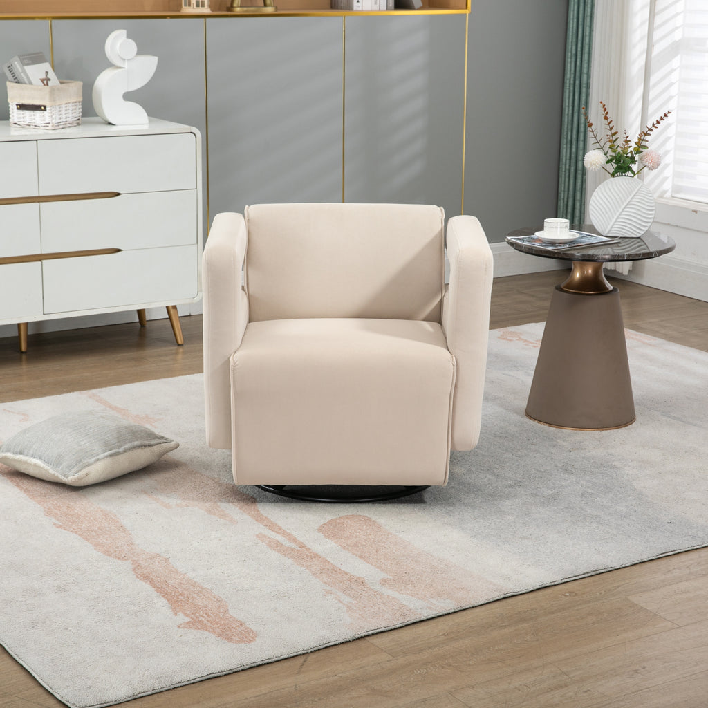 Beige Swivel Upholstered Tufted Velvet Accent Chair with Metal Stand V9861