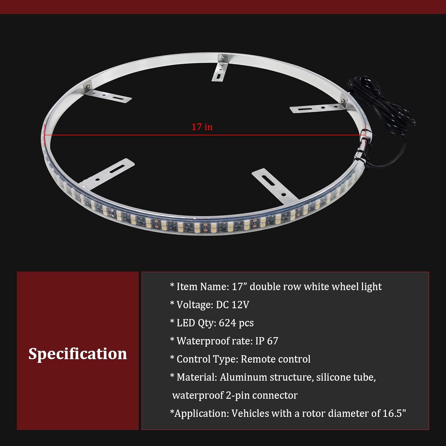 4PCS Pure White 17” Car Rim Lights Waterproof Tire Light Kit with Remote Control Q553828