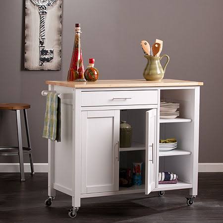 White Wood-Top Kitchen Island X850960