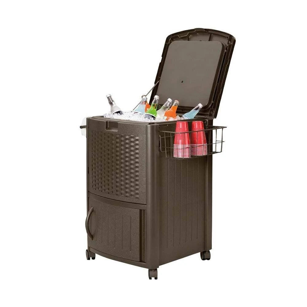 Java Resin Wicker Patio Cooler with Cabinet and Wire Basket P74153