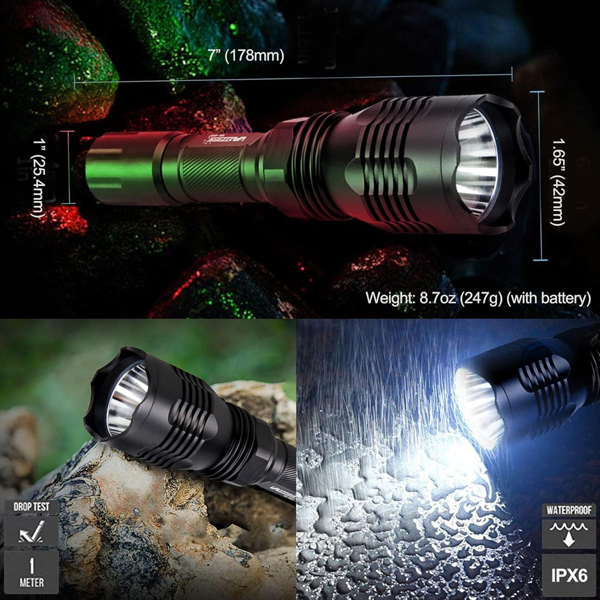 Predator Light with Interchangeable Red Green White LED Hunting Flashlight with Scope Mount S497991