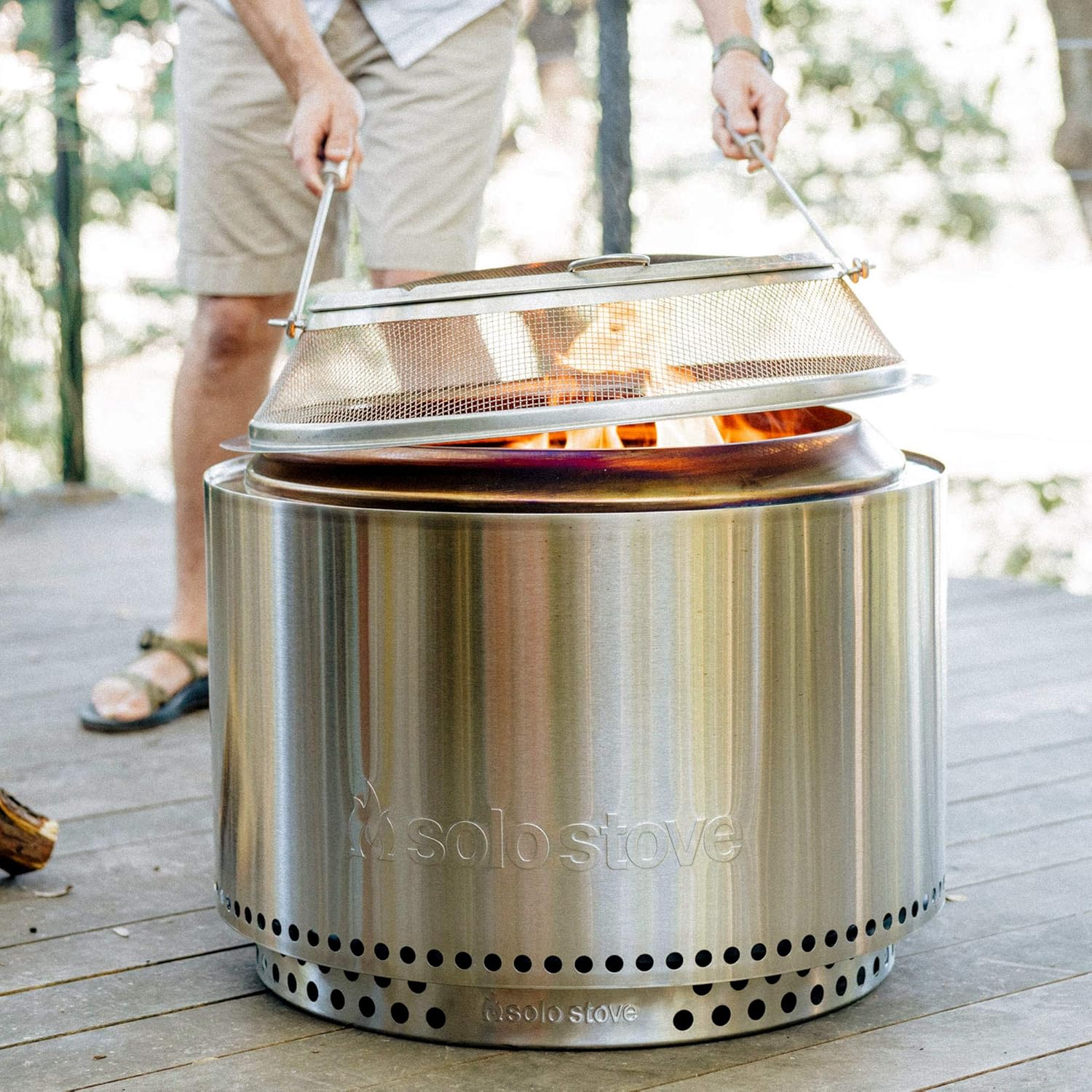 27x17 Inches Portable Wood Burning Smokeless Fire Pit with Camp Stove Accessories Q768606