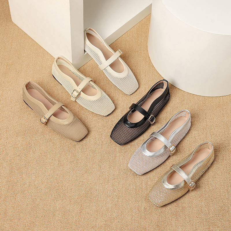 Cutout Single-Strap Mesh Sandals