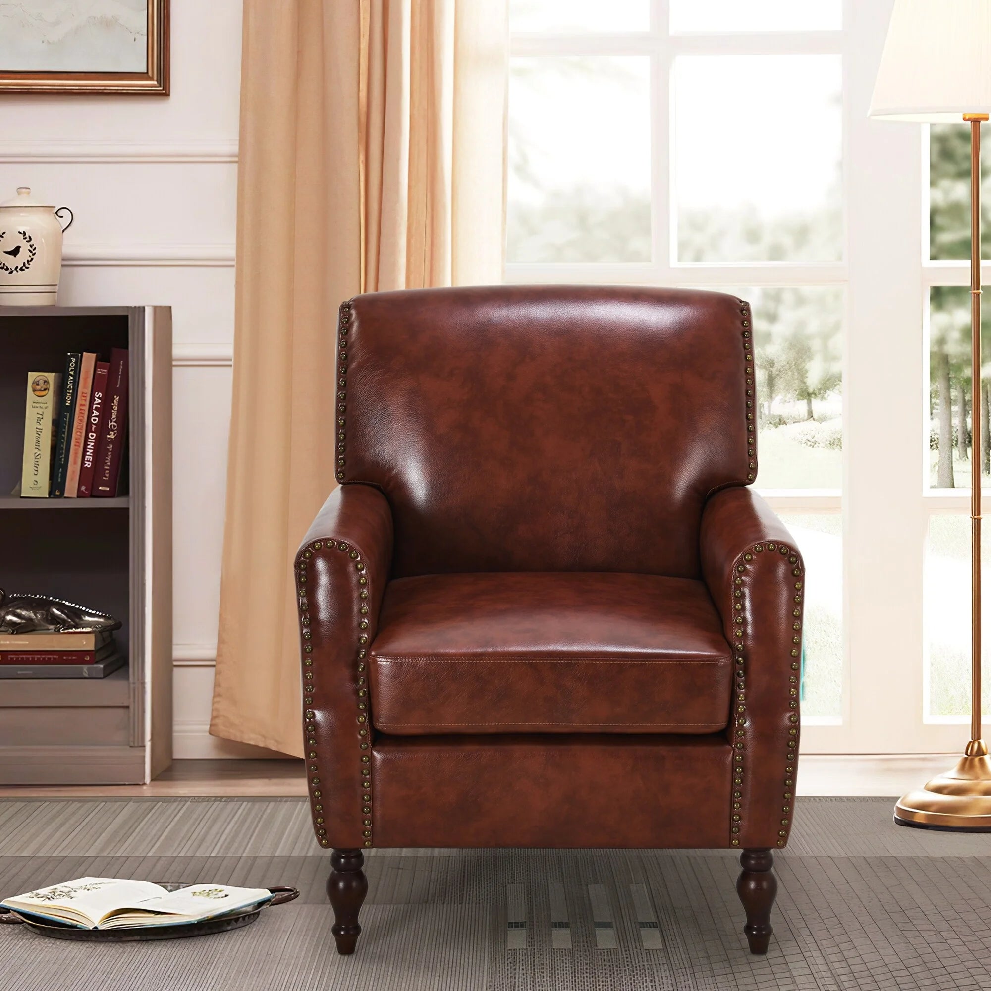PU Leather Upholstered Accent Chair with Nailheads U104005