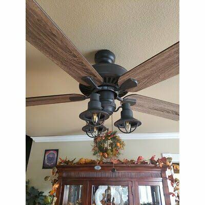 Rustic Industrial Farmhouse LED Ceiling Fan with Light Kit and Remote, 52x22 T12751