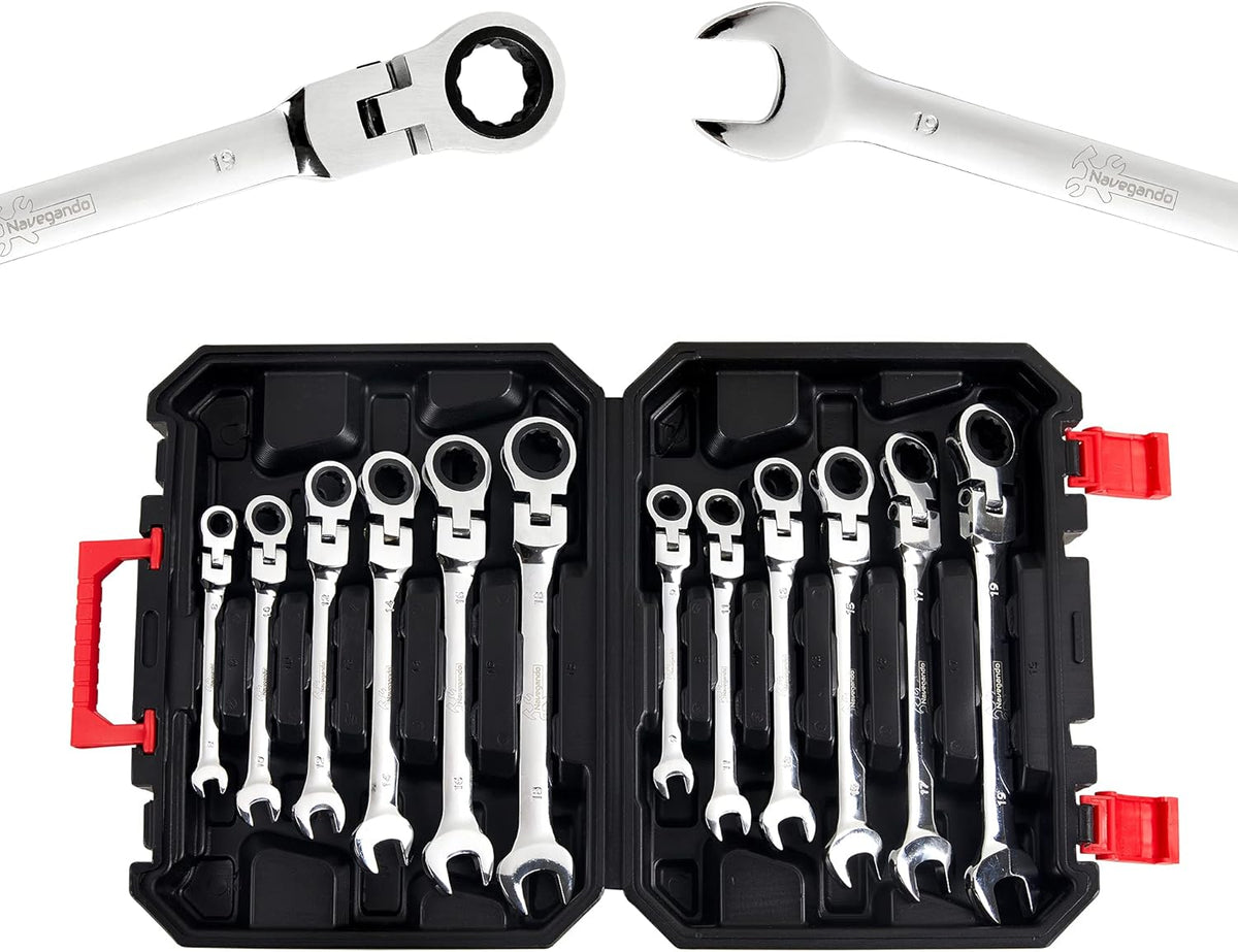 12PCS Metric Combination Ratcheting Wrench Set with Organizer Box R38889