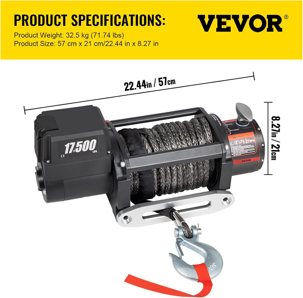 17500lb 12V Synthetic Rope Truck Winch with Wireless Remote Control L398