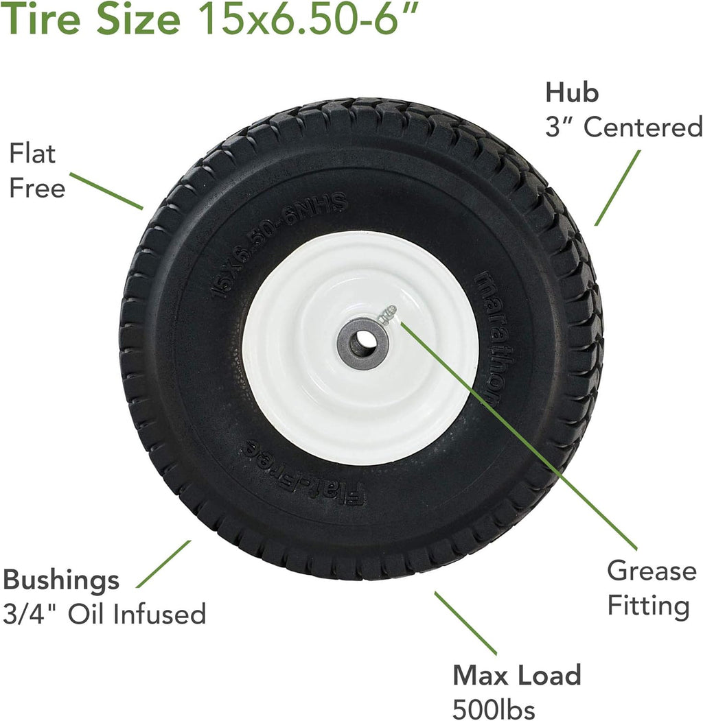 15x6.50-6" Flat Free Lawnmower Tire on Wheel, Pack of 2 P839254