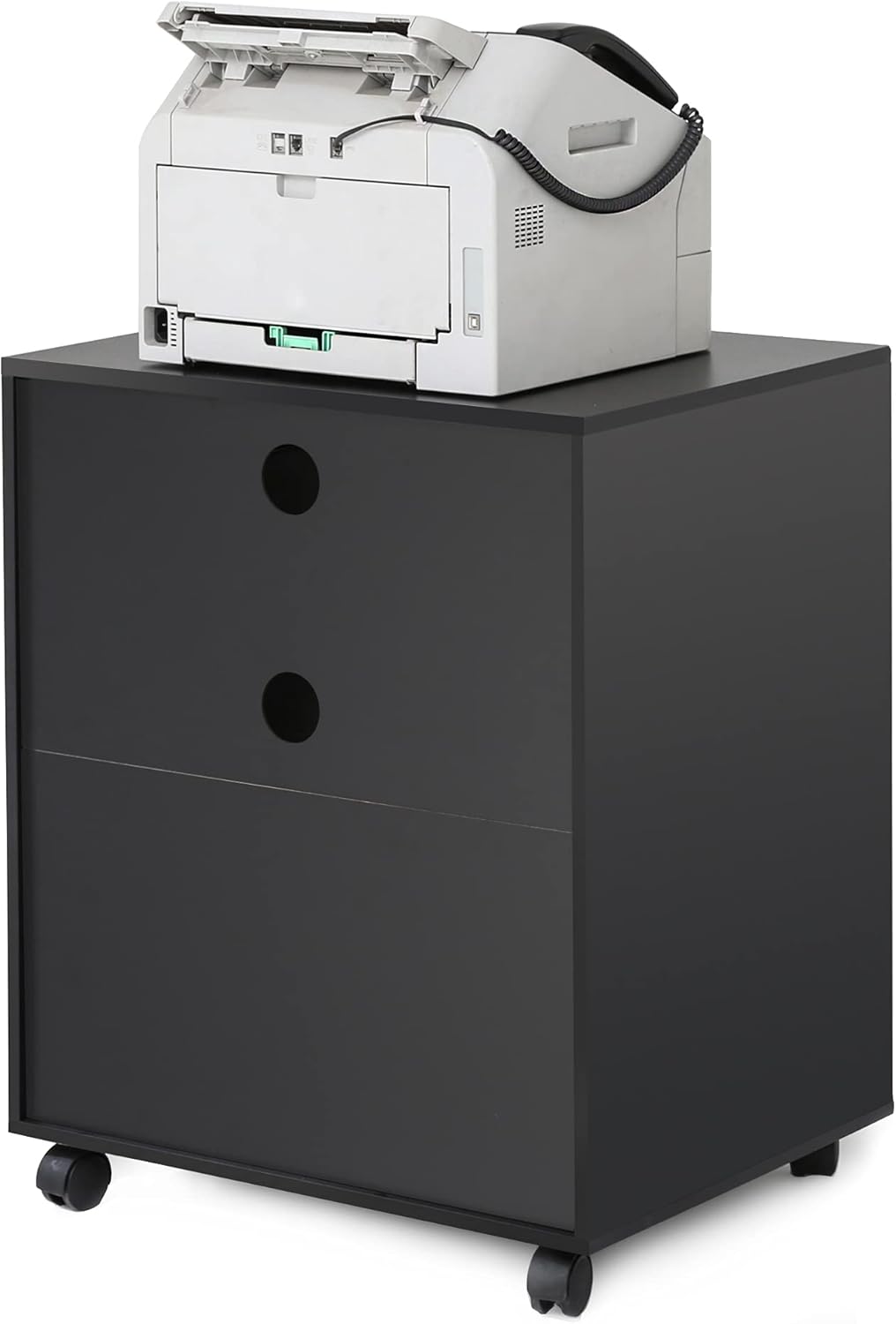Black Mobile File Cabinet with Keyboard Tray and Doors on Wheels I783439