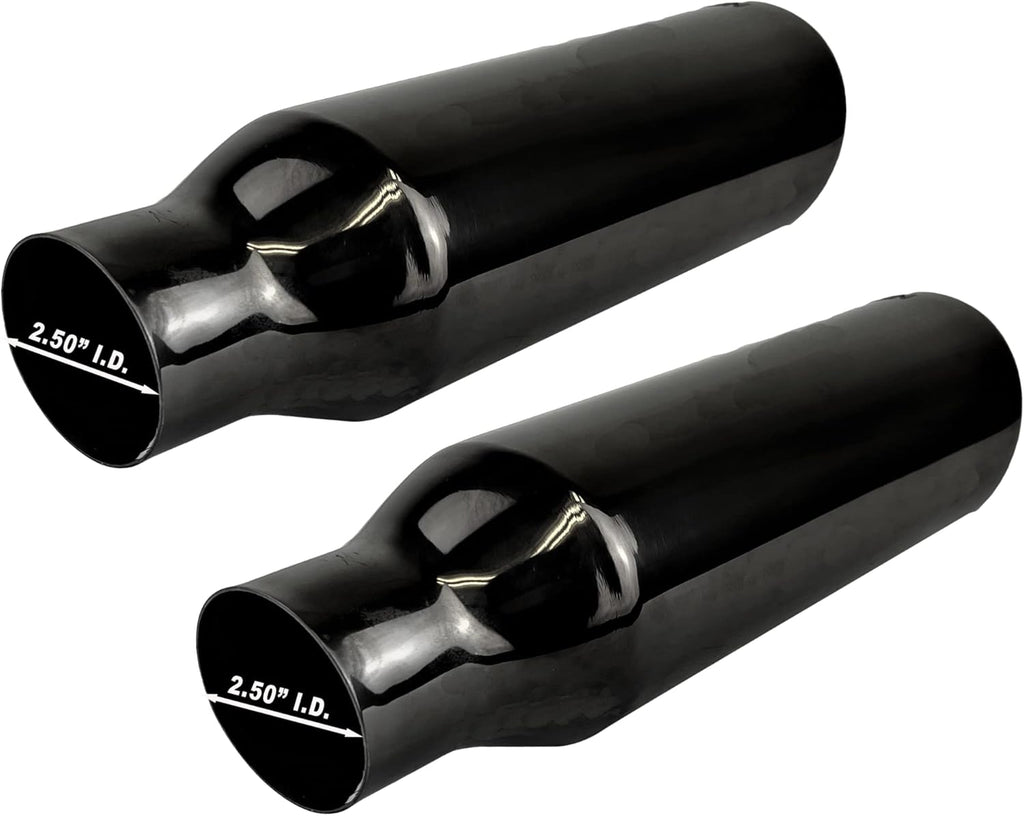 2.5 inch Inlet to 4 inch Outlet Exhaust Tip Stainless Steel Double Wall Black Chrome 12" 2 Pack L291