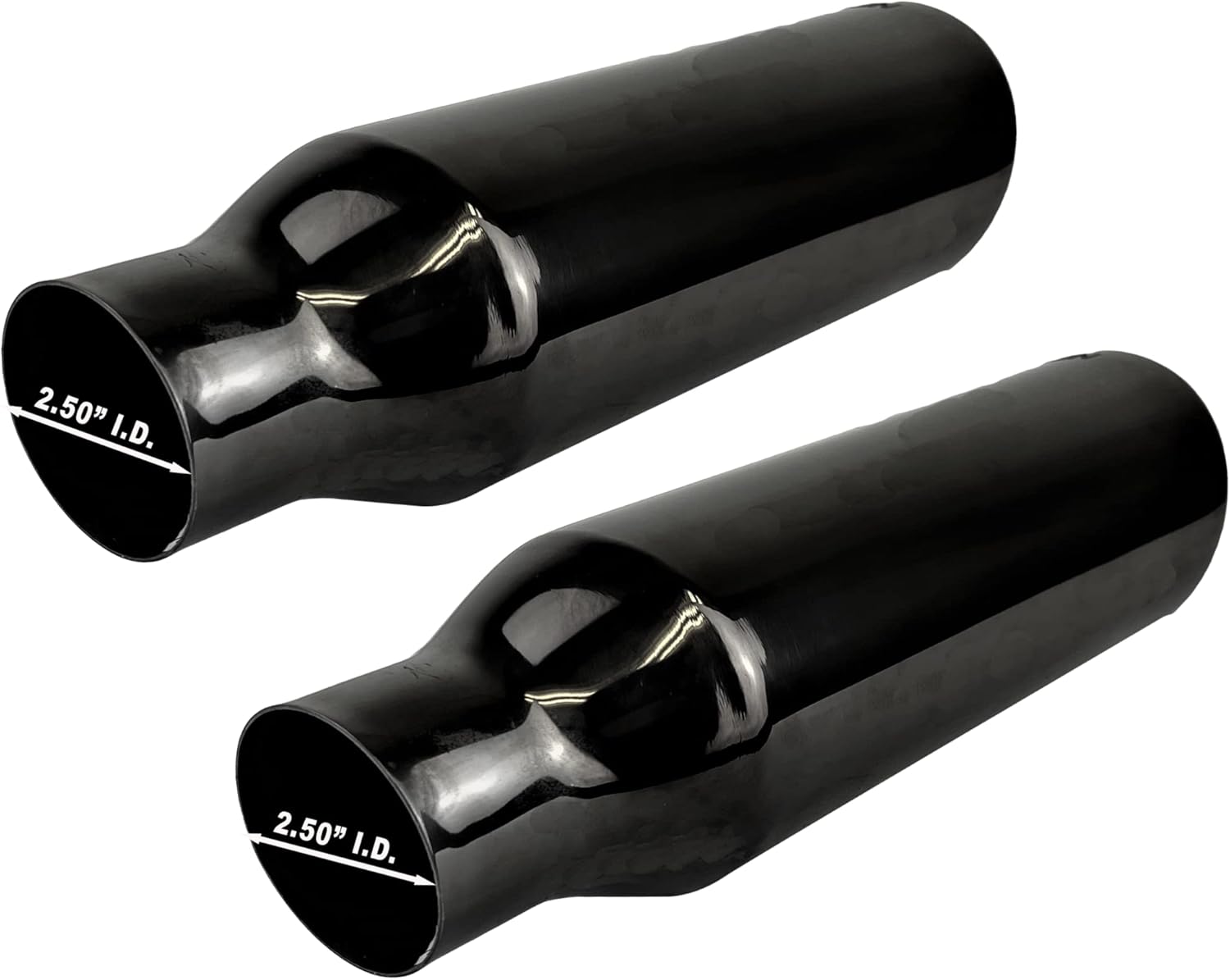 2.5 inch Inlet to 4 inch Outlet Exhaust Tip Stainless Steel Double Wall Black Chrome 12" 2 Pack L291