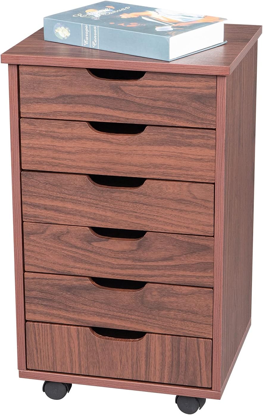 White 7 Drawer Wooden Chest Dresser with Wheels P687