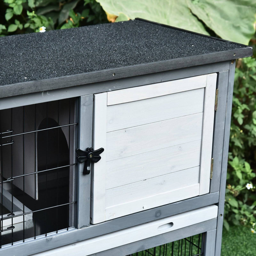 2-Tier Wooden Rabbit Hutch with Cage P95336